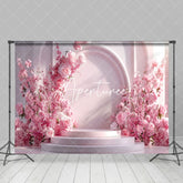 Aperturee - Aperturee Pink Arched Wall Romantic Rose Wedding Photo Backdrop